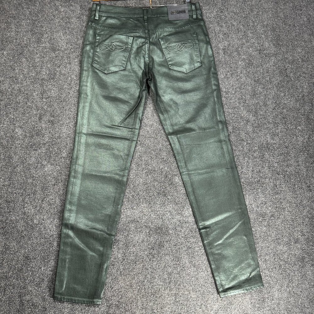 Just Cavalli  Jeans Womens 30 Green Waxy Skinny Cotton Stretch Pockets Zip Fly - Picture 7 of 9